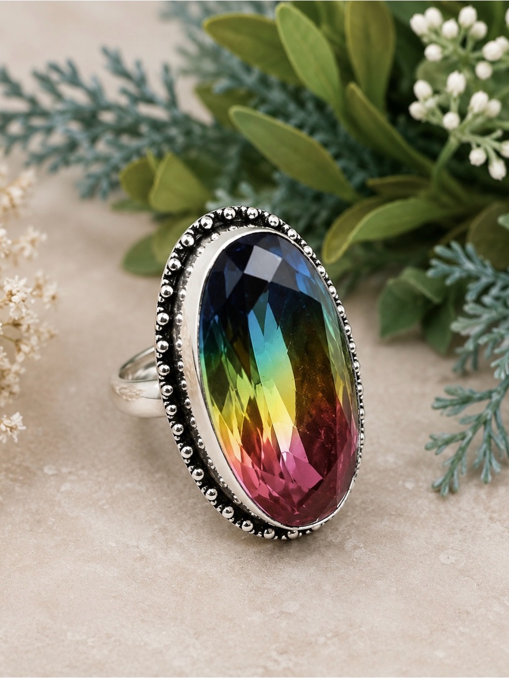 Bicolor Tourmaline 925 Silver Ring Sz 8
